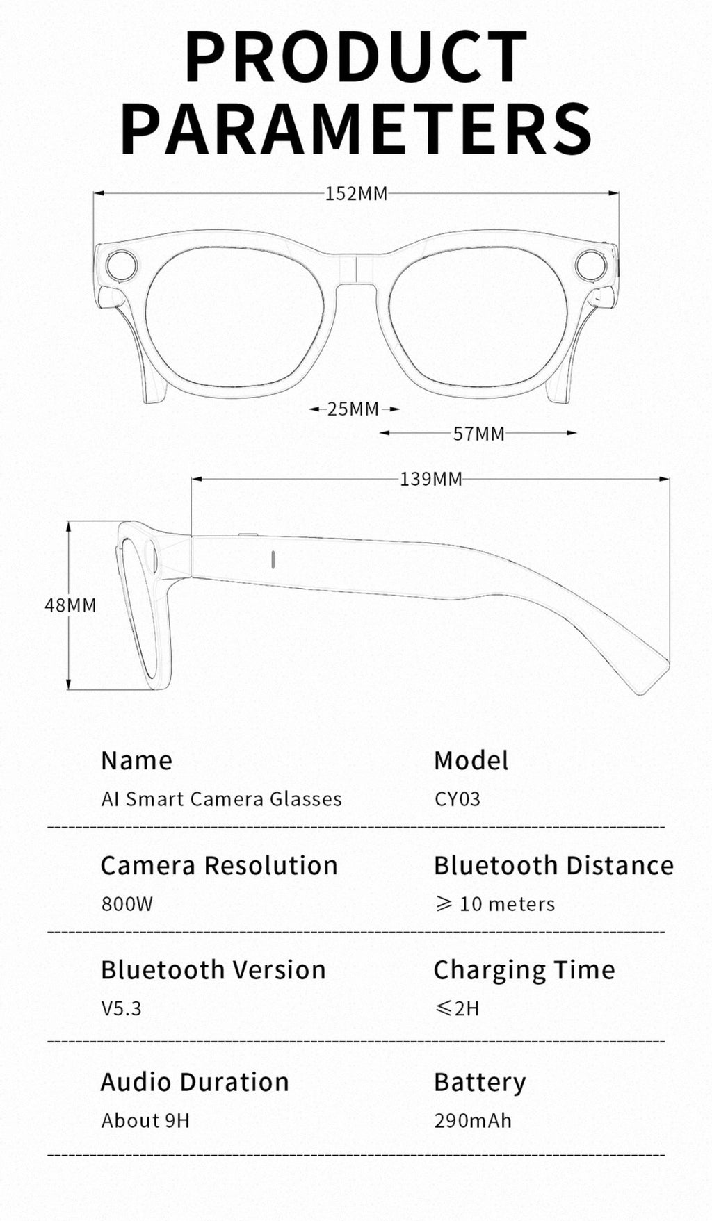 AI Smart Camera Glasses – 8MP 1080P HD Video, Bluetooth 5.3 & Translation