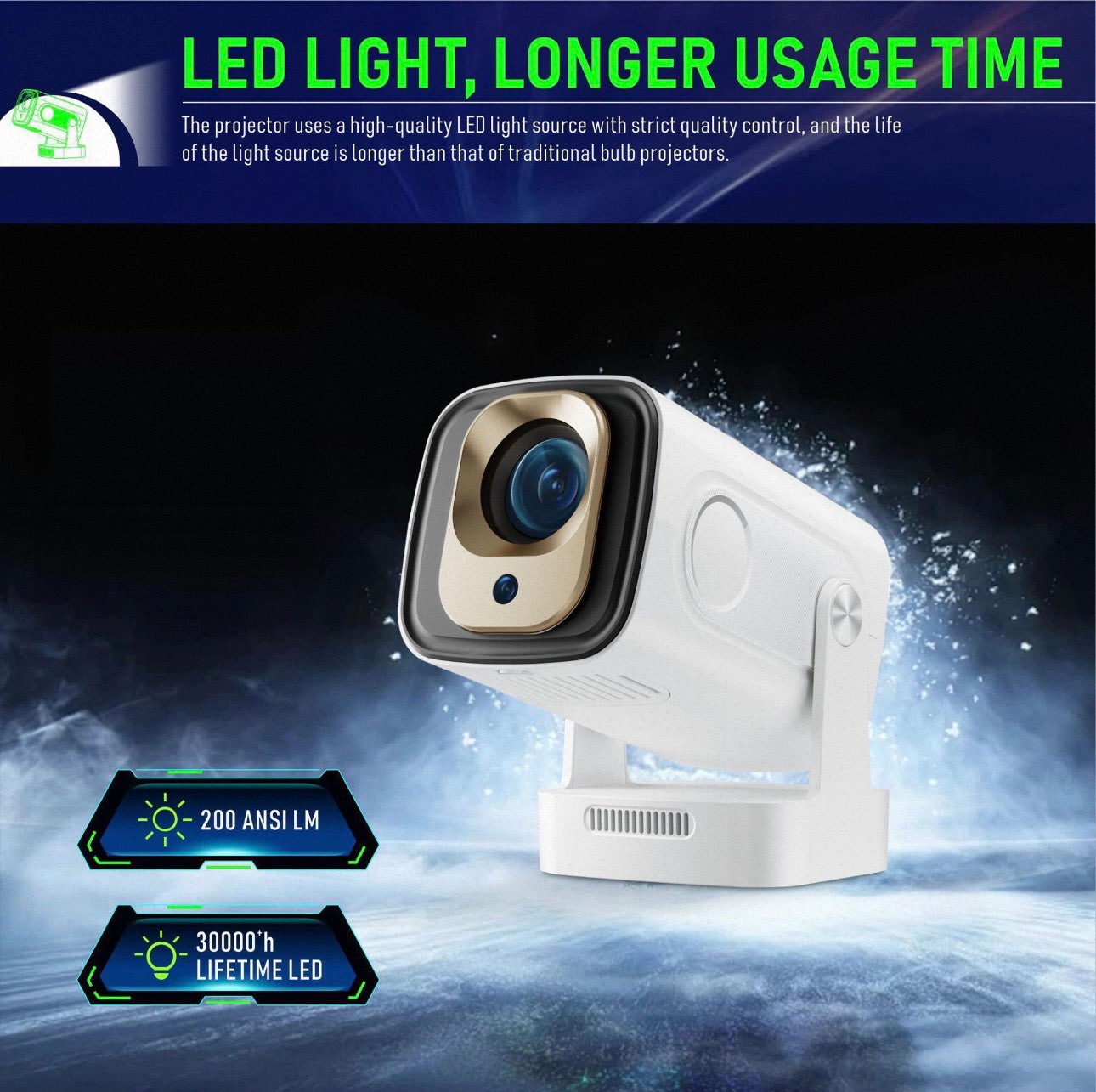 HY260 Pro Smart Projector – Native 1080P, 4K Support, Android 11, Auto Focus