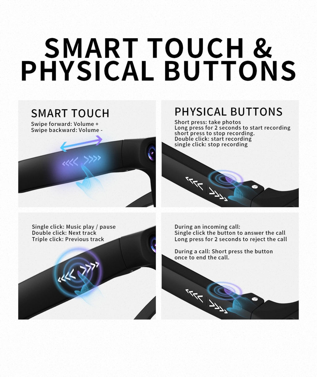 AI Smart Camera Glasses – 8MP 1080P HD Video, Bluetooth 5.3 & Translation