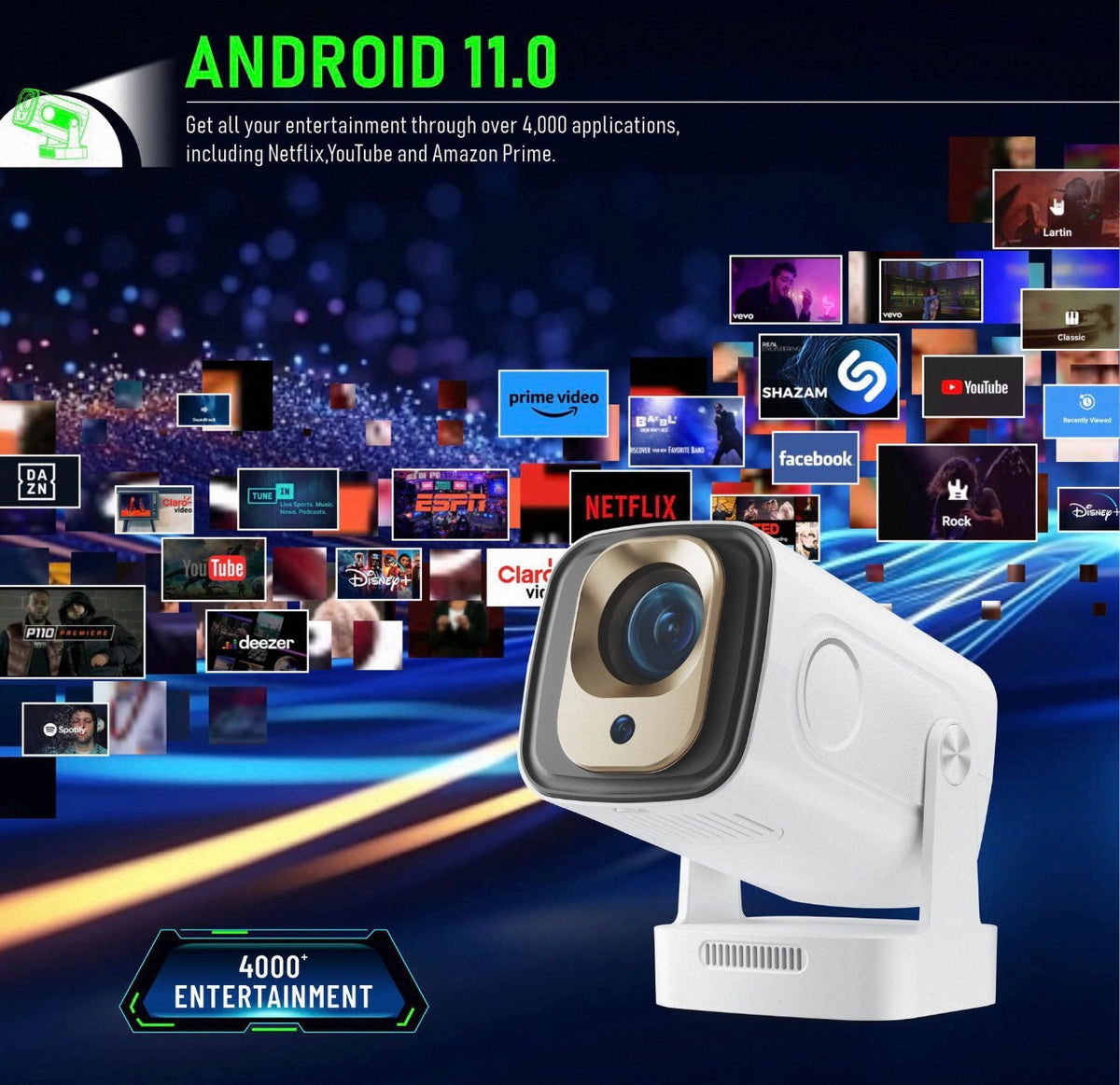 HY260 Pro Smart Projector – Native 1080P, 4K Support, Android 11, Auto Focus