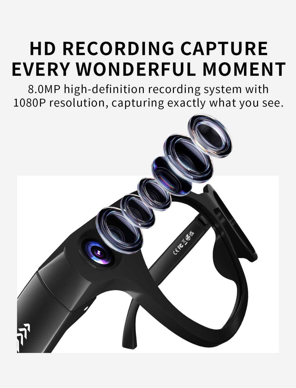 AI Smart Camera Glasses – 8MP 1080P HD Video, Bluetooth 5.3 & Translation