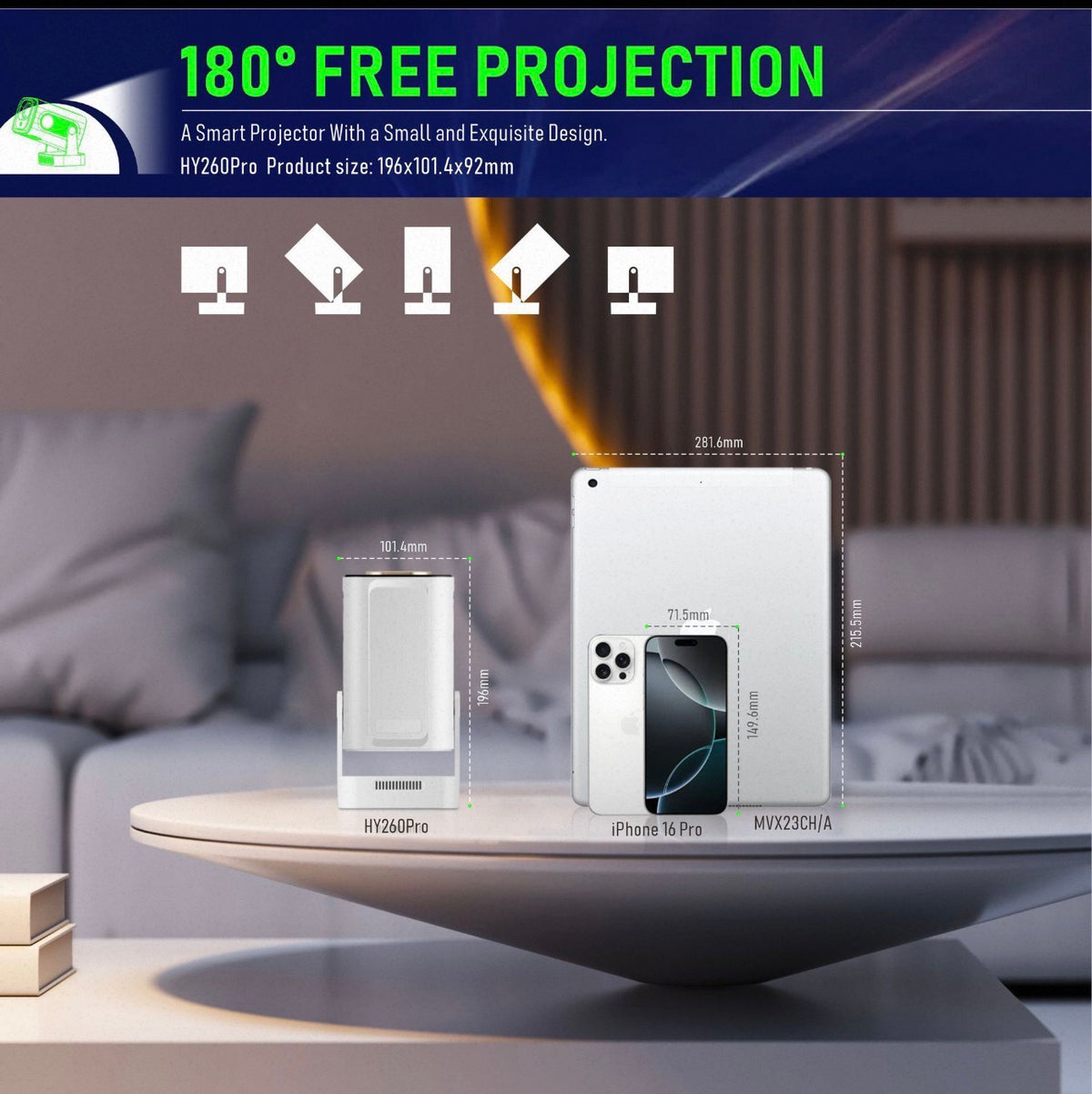 HY260 Pro Smart Projector – Native 1080P, 4K Support, Android 11, Auto Focus