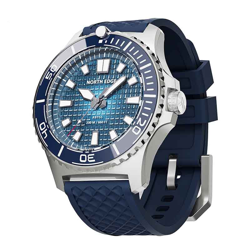 NORTH EDGE ABYSS Solar-Powered Watch for Men 316L Stainless Steel Case Ceramic Bezel Hardened Mineral Glass Ice-Textured Dial 200M Waterproof Diving Watch