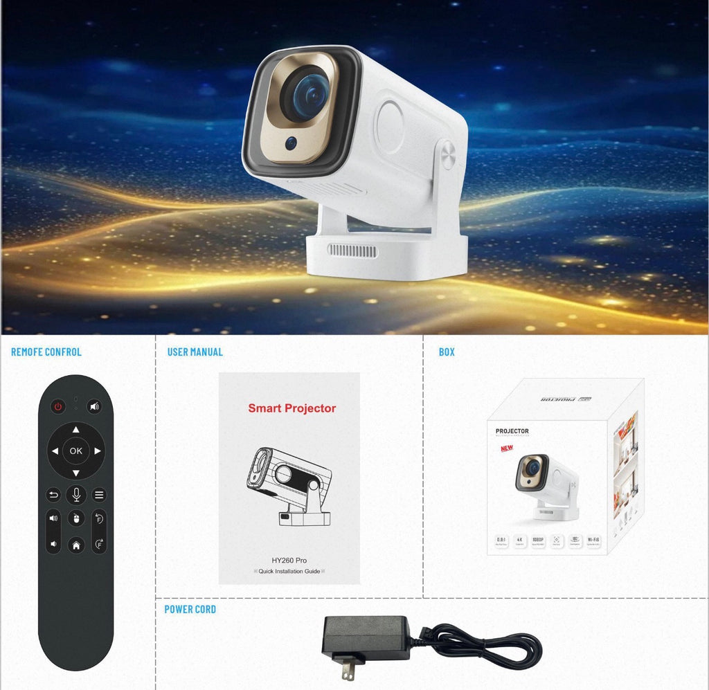 HY260 Pro Smart Projector – Native 1080P, 4K Support, Android 11, Auto Focus