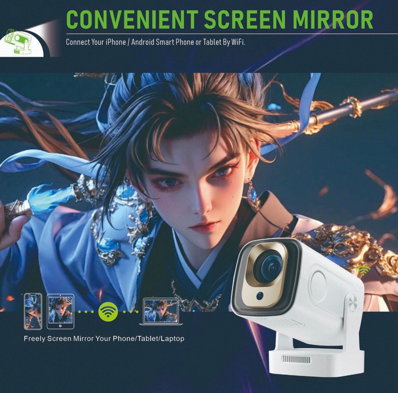 HY260 Pro Smart Projector – Native 1080P, 4K Support, Android 11, Auto Focus