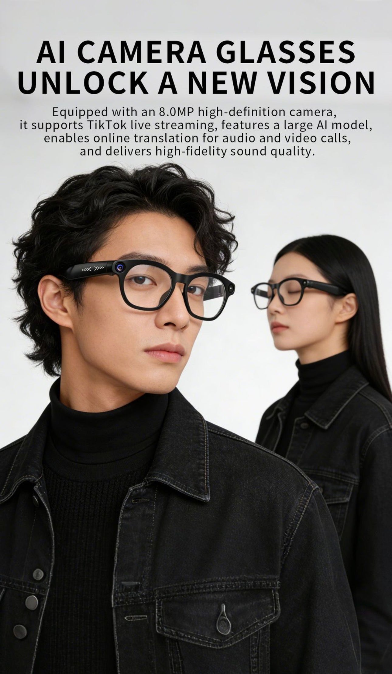 AI Smart Camera Glasses – 8MP 1080P HD Video, Bluetooth 5.3 & Translation