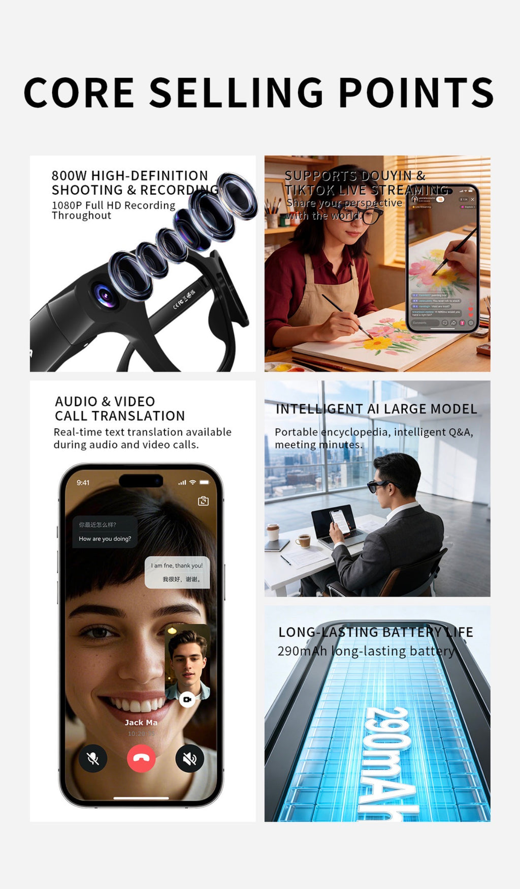 AI Smart Camera Glasses – 8MP 1080P HD Video, Bluetooth 5.3 & Translation