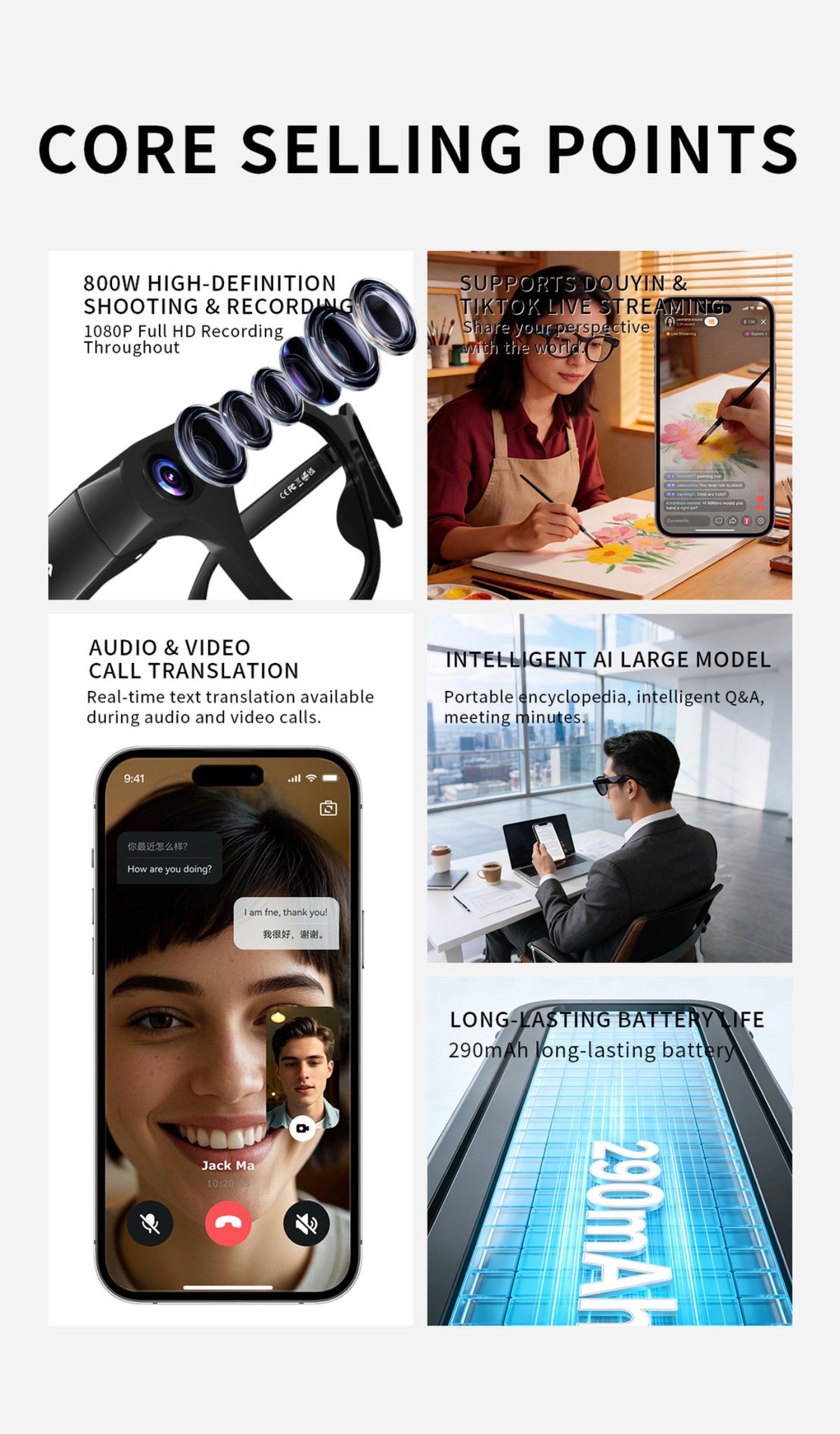 AI Smart Camera Glasses – 8MP 1080P HD Video, Bluetooth 5.3 & Translation