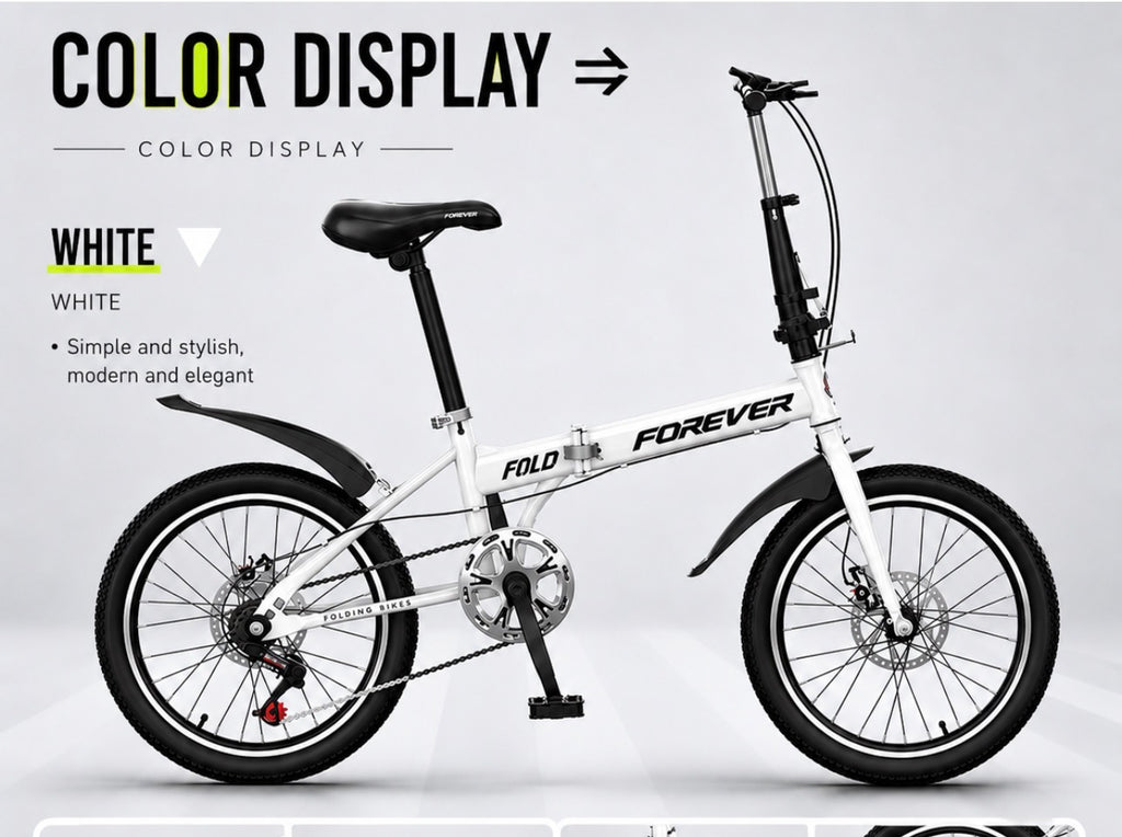 FOREVER Folding Bike 7-Speed Lightweight City Commuter Bicycle 16"/20"/22"
