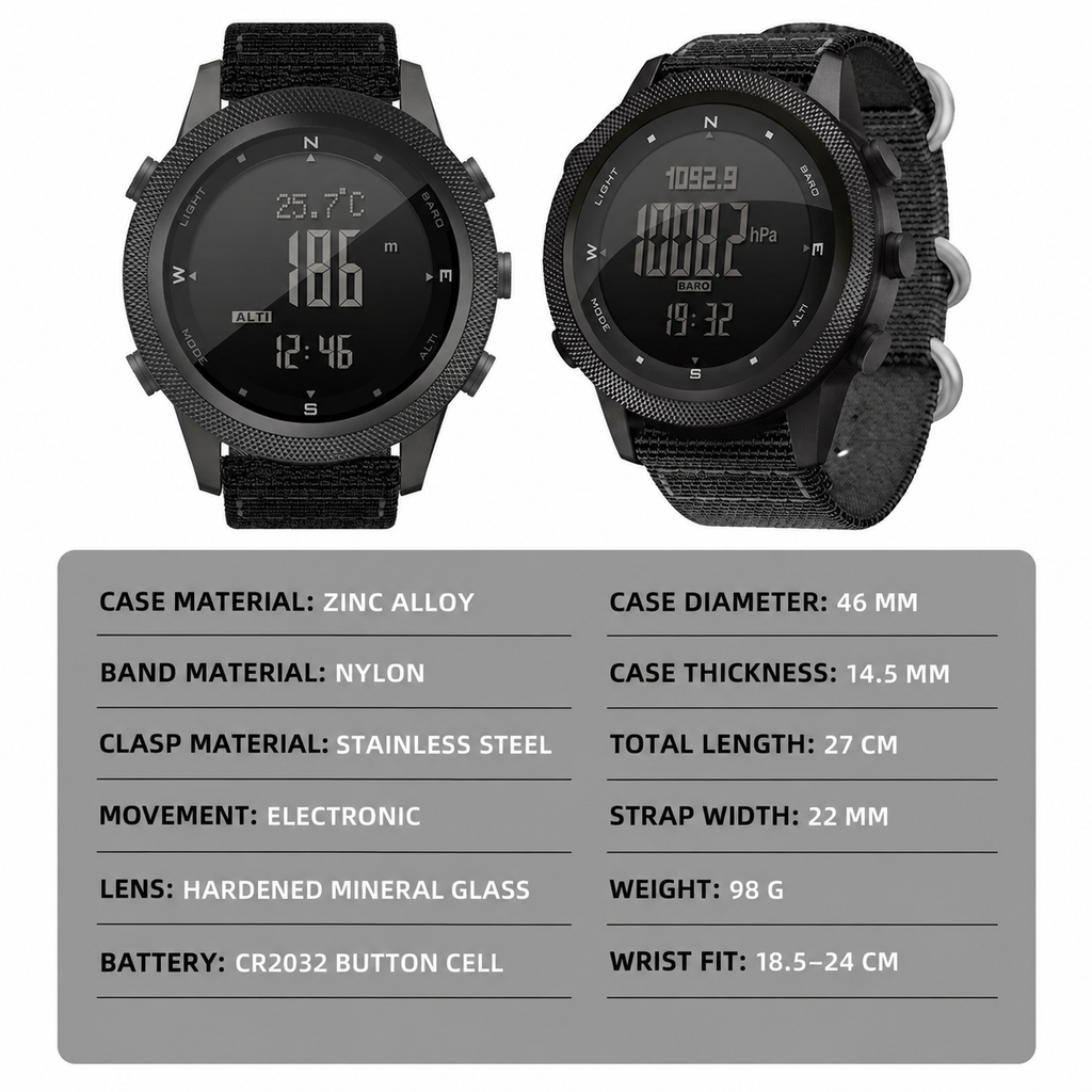 AP46 outdoor watch dimensions and material specifications