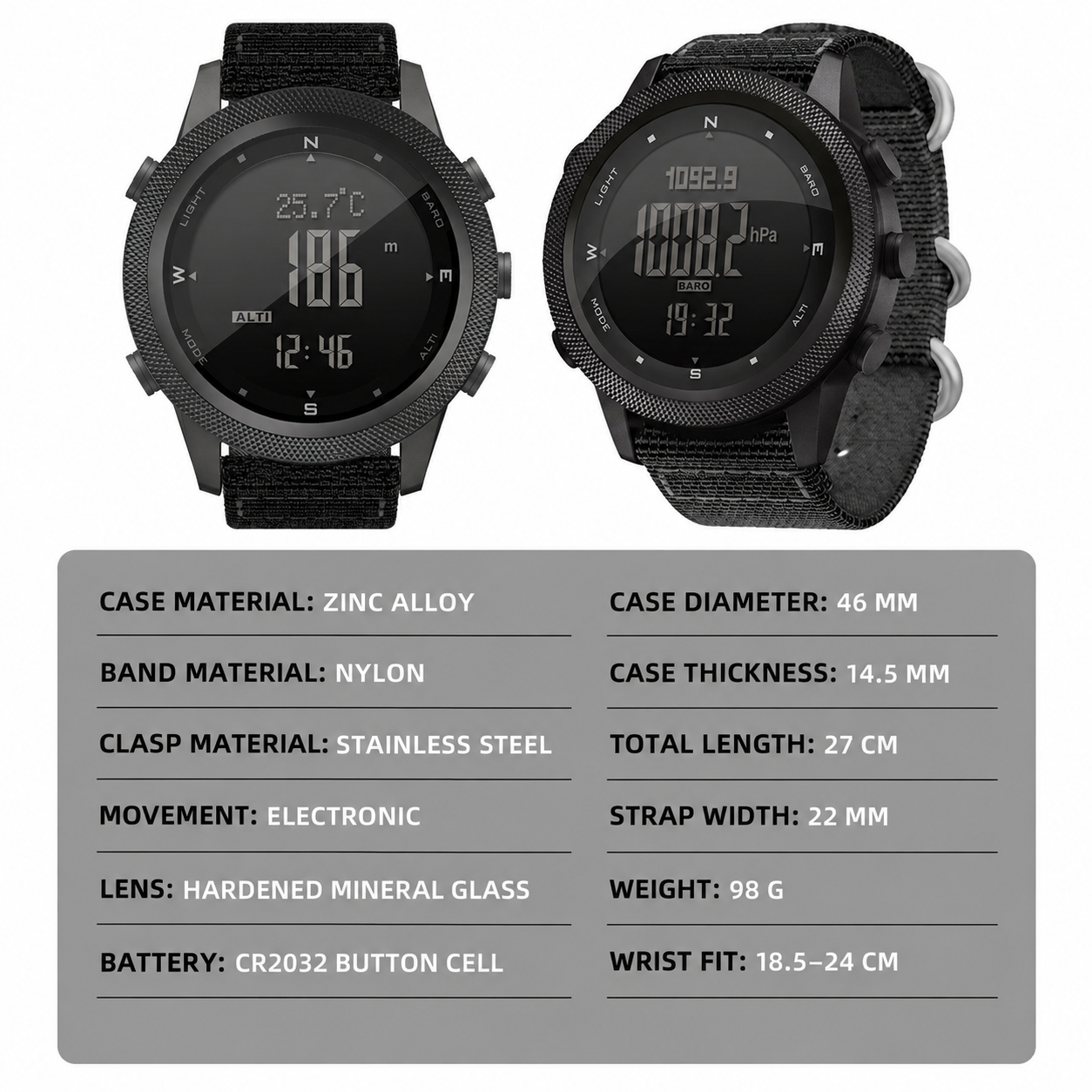 AP46 outdoor watch dimensions and material specifications