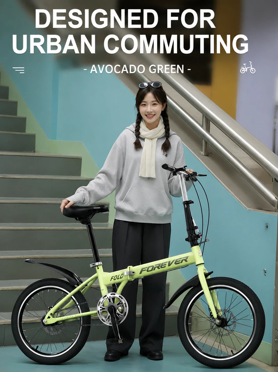 FOREVER Folding Bike 7-Speed Lightweight City Commuter Bicycle 16"/20"/22"